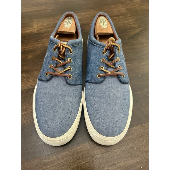 Polo Ralph Lauren Men's Size 10.5 Blue Faxon Classic Low-Top Denim Sneakers EUC - Picture 1 of 7